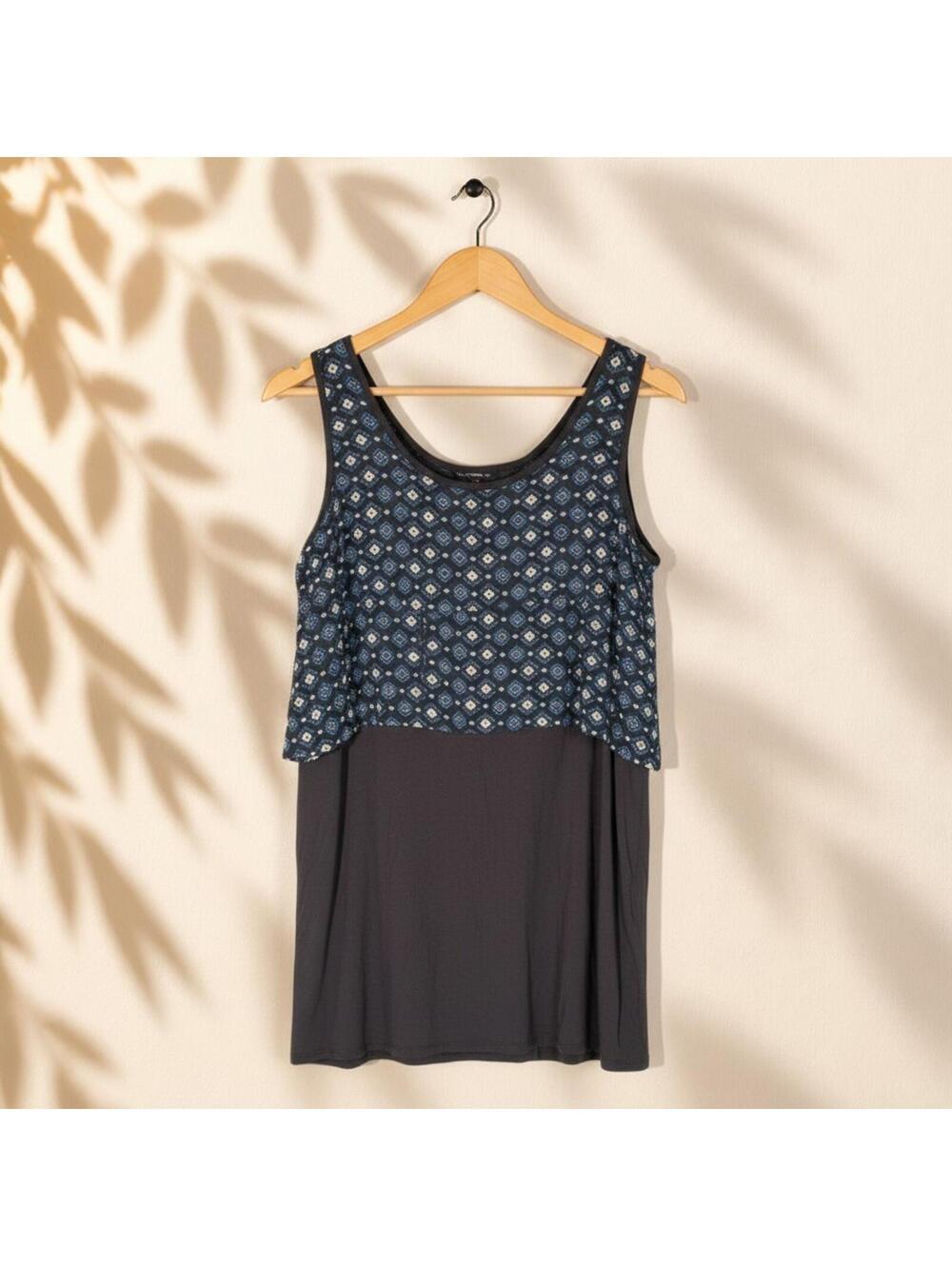 Metaphor Dress Women L Large Black Geometric Shift Short Sleeveless Rayon Casual